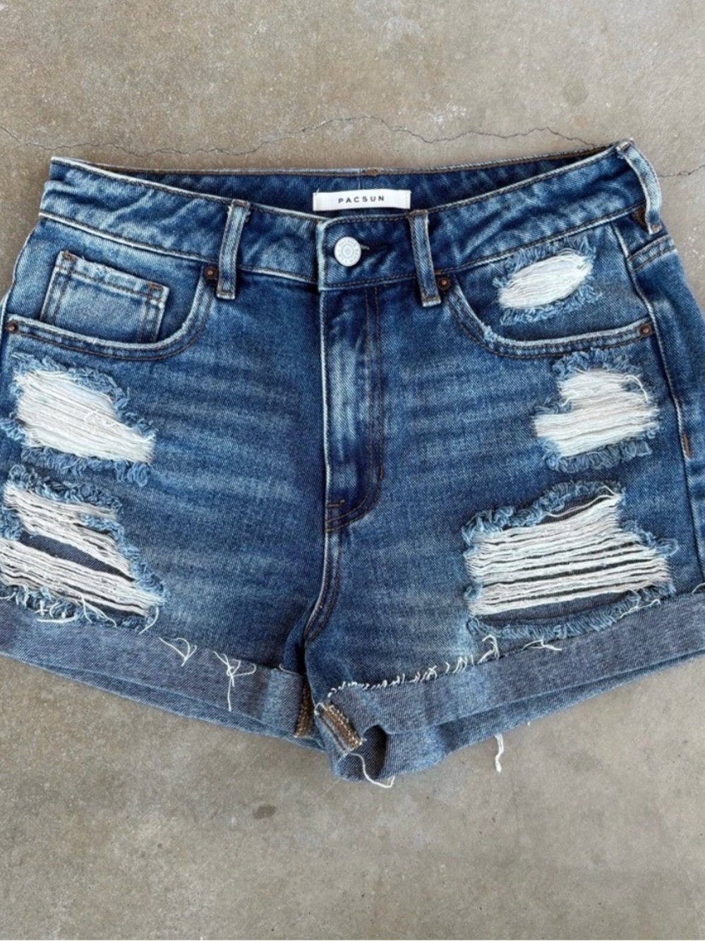 PacSun Women's Ripped Dark Blue Denim Shorts